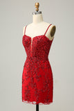Sheath Spaghetti Straps Sequins Little Black Dress