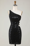 Sparkly Bodycon One Shoulder Sequins Little Black Dress