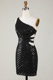 Sparkly Bodycon One Shoulder Sequins Little Black Dress