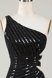 Sparkly Bodycon One Shoulder Sequins Little Black Dress