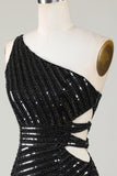 Sparkly Bodycon One Shoulder Sequins Little Black Dress