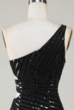 Sparkly Bodycon One Shoulder Sequins Little Black Dress