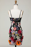 Bodycon Little Black Dress with 3D Flowers