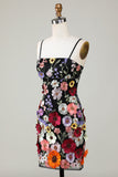 Bodycon Little Black Dress with 3D Flowers