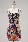 Bodycon Little Black Dress with 3D Flowers