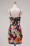 Bodycon Little Black Dress with 3D Flowers