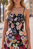 Bodycon Little Black Dress with 3D Flowers