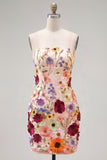 Bodycon Little Black Dress with 3D Flowers