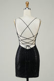 Glitter Tight Little Black Dress with Sequins Butterflies