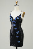 Glitter Tight Little Black Dress with Sequins Butterflies