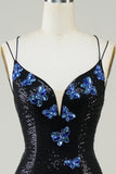 Glitter Tight Little Black Dress with Sequins Butterflies