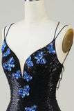 Glitter Tight Little Black Dress with Sequins Butterflies