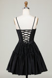 Trendy A-Line Corset Satin Little Black Dress