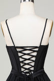 Trendy A-Line Corset Satin Little Black Dress