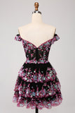 Cute Sparkly Hot Pink A Line Tiered Corset Lace Short Graduation Dress