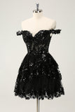 Sparkly A Line Off The Shoulder Corset Lace Little Black Dress