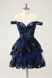 Sparkly A Line Off The Shoulder Corset Lace Little Black Dress