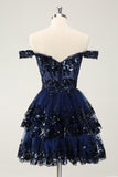 Sparkly A Line Off The Shoulder Corset Lace Little Black Dress