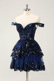 Sparkly A Line Off The Shoulder Corset Lace Little Black Dress