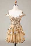Sparkly A Line Off The Shoulder Corset Lace Little Black Dress