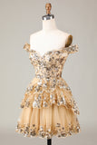 Sparkly A Line Off The Shoulder Corset Lace Little Black Dress