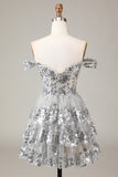 Cute Sparkly Hot Pink A Line Tiered Corset Lace Short Graduation Dress