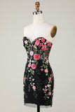 Strapless Bodycon Little Black Dress with Appliques