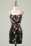 Appliqued Spaghetti Straps Bodycon Little Black Dress