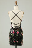 Appliqued Spaghetti Straps Bodycon Little Black Dress