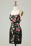 Appliqued Spaghetti Straps Bodycon Little Black Dress