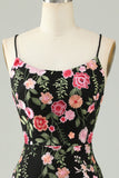 Appliqued Spaghetti Straps Bodycon Little Black Dress