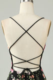 Appliqued Spaghetti Straps Bodycon Little Black Dress