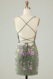 Appliqued Spaghetti Straps Bodycon Little Black Dress