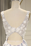 Grey Pink Tulle A Line Princess Prom Dress with Appliques