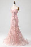 Sparkly Mermaid Beaded Light Blue Long Prom Dress With Appliques