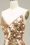 Sparkly Golden Mermaid Sequins Long Prom Dress With Slit