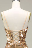 Sparkly Golden Mermaid Sequins Long Prom Dress With Slit