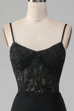 Black Mermaid Lace Up Back Corset Long Prom Dress With Appliques