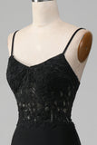Black Mermaid Lace Up Back Corset Long Prom Dress With Appliques