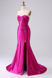 Sparkly Dark Green Mermaid Sweetheart Corset Long Prom Dress with Slit