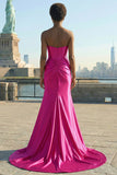 Fuchsia Sweetheart Mermaid Corset Keyhole Long Prom Dress with Slit