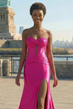 Fuchsia Sweetheart Mermaid Corset Keyhole Long Prom Dress with Slit
