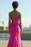 Fuchsia Sweetheart Mermaid Corset Keyhole Long Prom Dress with Slit