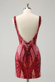 Sparkly Dark Purple Sequined Tight V Neck Graduation Dress