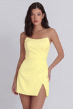Strapless A Line Ivory Mini Graduation Dress with Slit