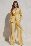 2 Piece Ruffled Notched Lapel White Women's Suit