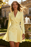 Long Sleeve White Peaked Lapel A Line Engagement Dress