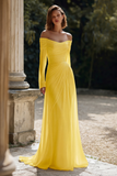 Off The Shoulder Long Sleeve Ivory Engagement Dress With Pleats