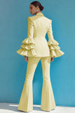 Blue 2-Piece Notched Lapel Women Suits With Ruffles