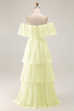 Dark Green Off The Shoulder Tiered A Line Long Bridesmaid Dress